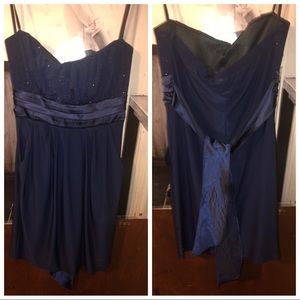 Sparkly Navy Blue Strapless Homecoming Dress